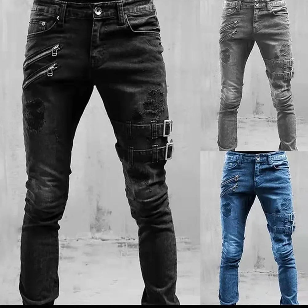 Casual Denim Biker Jeans