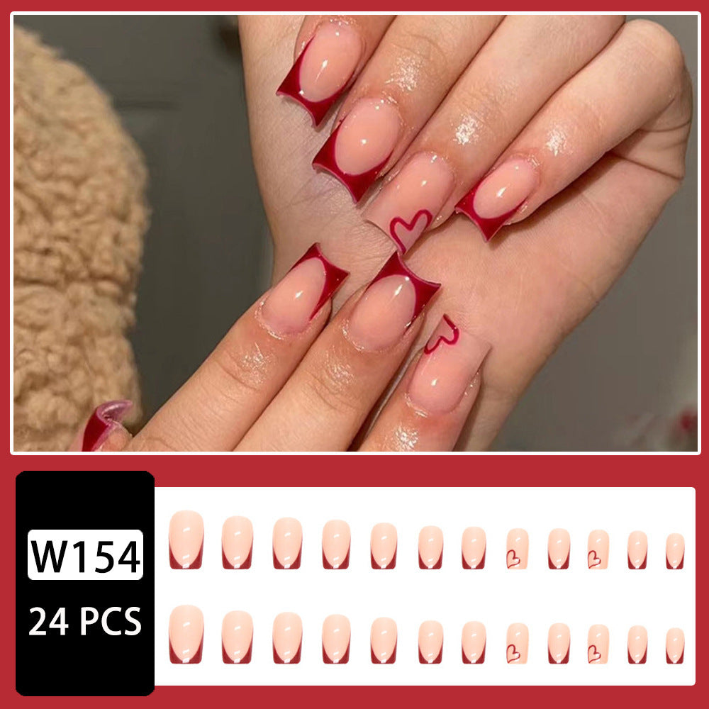 Wine Red French Love European Square Press on Nails