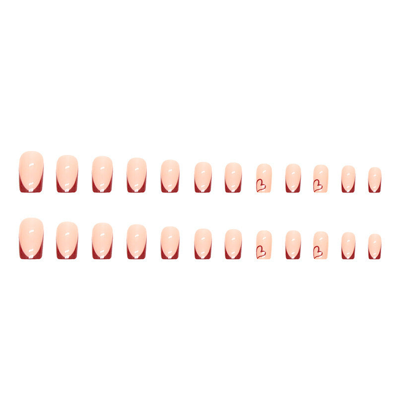 Wine Red French Love European Square Press on Nails
