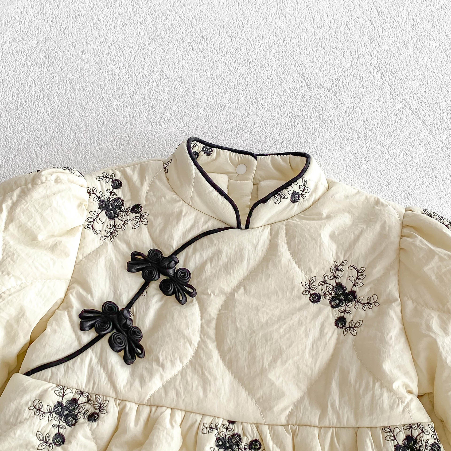 Infant Baby Girl Jacquard Embroidery Thick Warm Long Sleeve One Piece In Winter