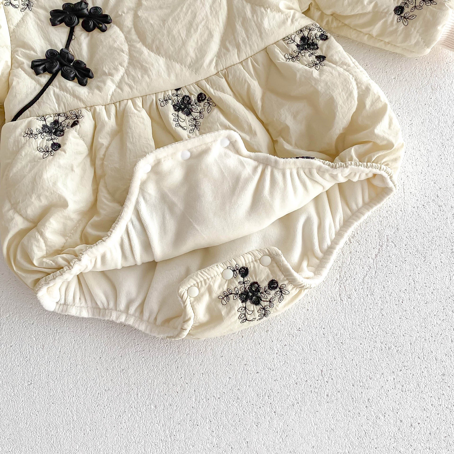 Infant Baby Girl Jacquard Embroidery Thick Warm Long Sleeve One Piece In Winter
